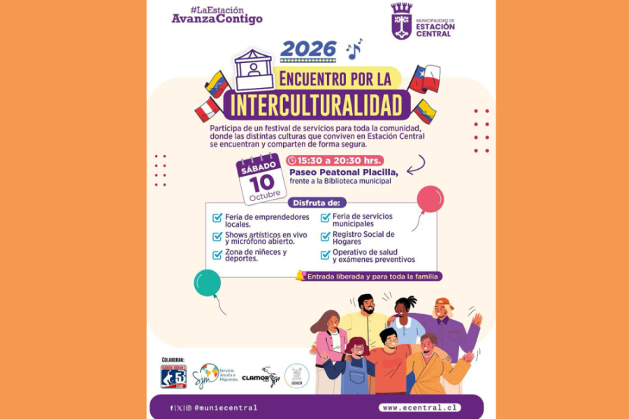 Afiche del encuentro por la interculturalidad de Estación Central.